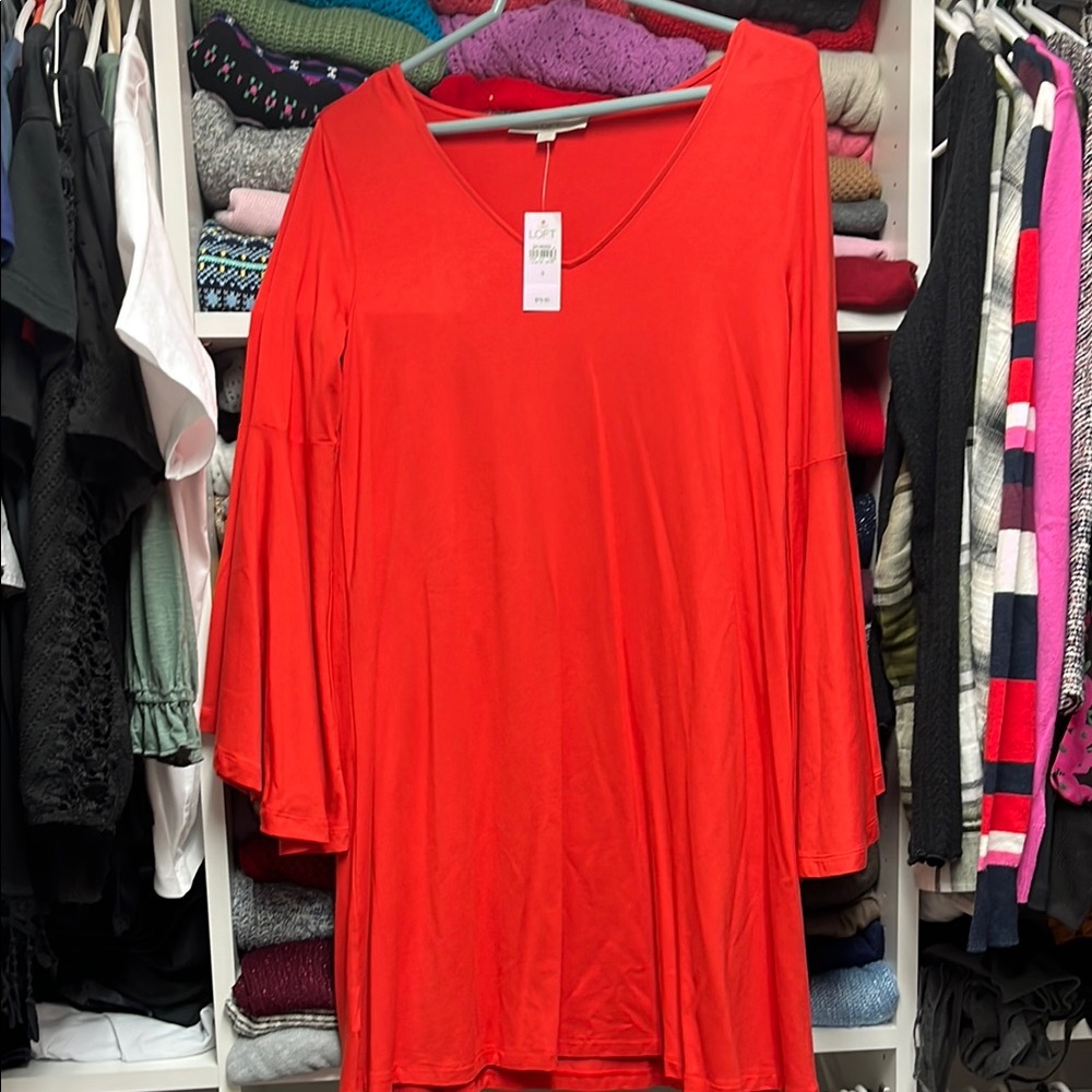 LOFT Redish Orange  Relaxed Bell Sleeve Tunic